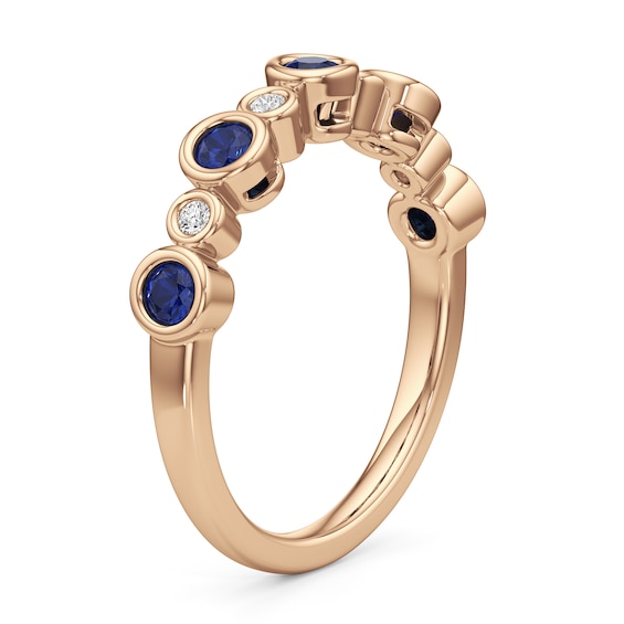 Blue and White Lab-Created Sapphire Bezel-Set Alternating Ring 10K Rose Gold