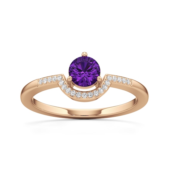 5.0mm Amethyst and 1/20 CT. T.w. Diamond Contour Ring in 10K Rose Gold