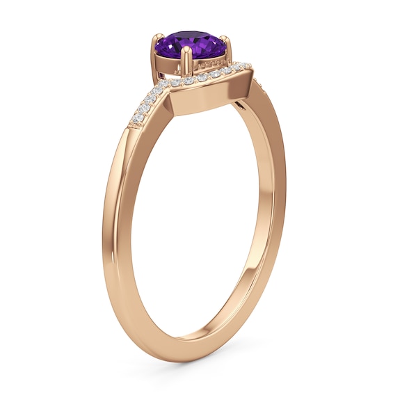 5.0mm Amethyst and 1/20 CT. T.w. Diamond Contour Ring in 10K Rose Gold