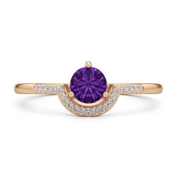 5.0mm Amethyst and 1/20 CT. T.w. Diamond Contour Ring in 10K Rose Gold