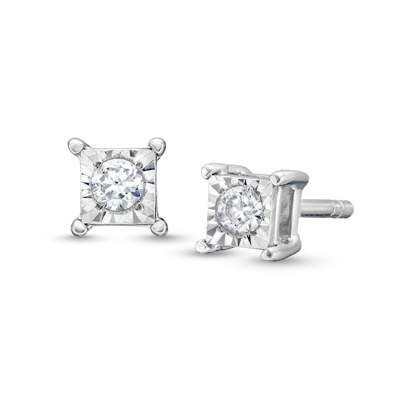 1/8 CT. T.w. Certified Lab-Grown Diamond Miracle Square Frame Solitaire Stud Earrings in Sterling Silver (I/Si2)