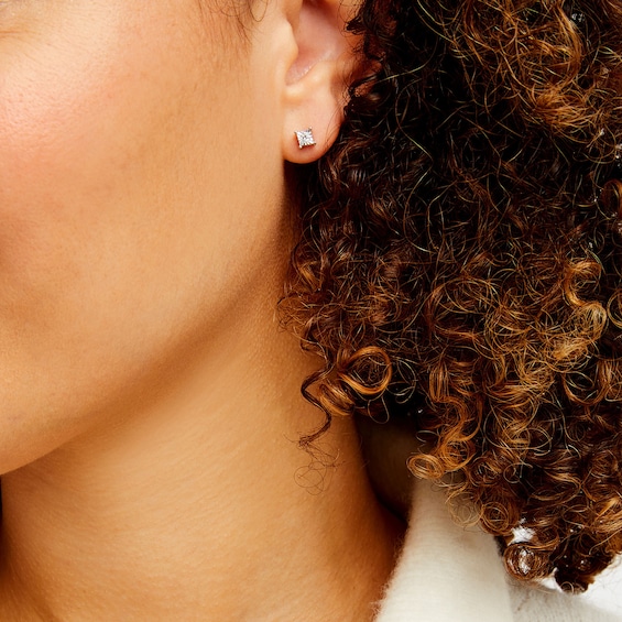 1/8 CT. T.w. Certified Lab-Grown Diamond Miracle Square Frame Solitaire Stud Earrings in Sterling Silver (I/Si2)