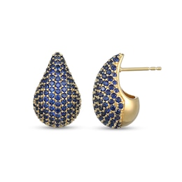 Blue Lab-Created Sapphire Domed Teardrop Earrings in Sterling Silver with 18K Gold Plate