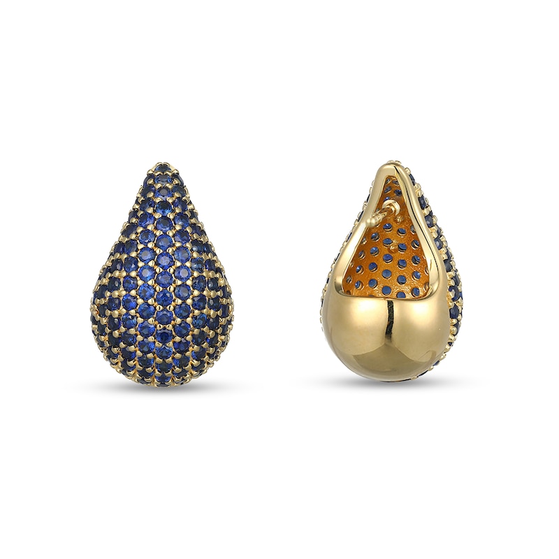 Main Image 2 of Blue Lab-Created Sapphire Domed Teardrop Earrings in Sterling Silver with 18K Gold Plate