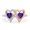 Thumbnail Image 2 of Heart-Shaped Amethyst and White Lab-Created Sapphire Double Heart Ring in Sterling Silver and 14K Rose Gold Plate