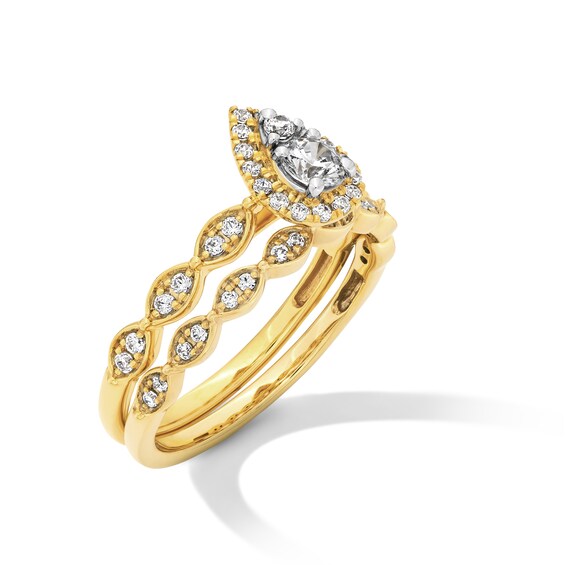 1/2 CT. T.w. Pear-Shaped Certified Lab-Grown Multi-Diamond Frame Art Deco Bridal Set in 10K Gold (F/Si2)