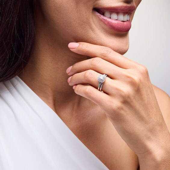 1/2 CT. T.w. Princess-Cut Certified Lab-Grown Diamond Double Cushion Frame Split Shank Bridal Set in 10K White Gold