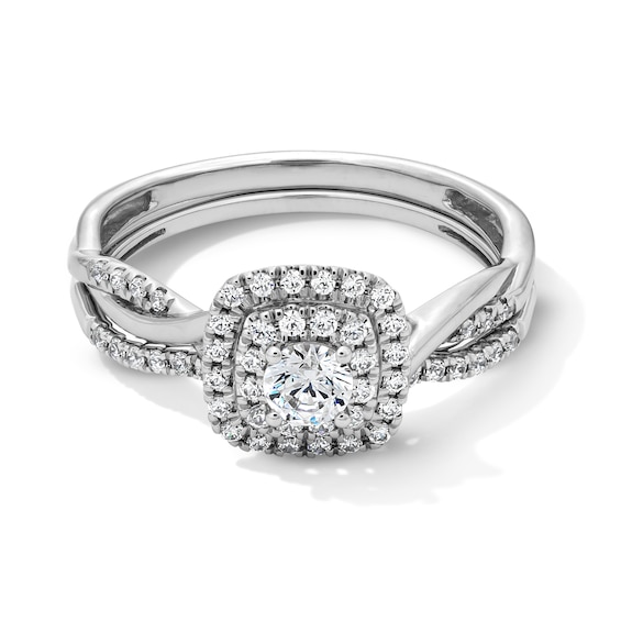 1/2 CT. T.w. Certified Lab-Grown Diamond Cushion Frame Twist Shank Bridal Set in 10K Gold (F/Si2