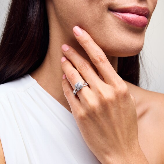1/2 CT. T.w. Certified Lab-Grown Diamond Cushion Frame Twist Shank Bridal Set in 10K Gold (F/Si2