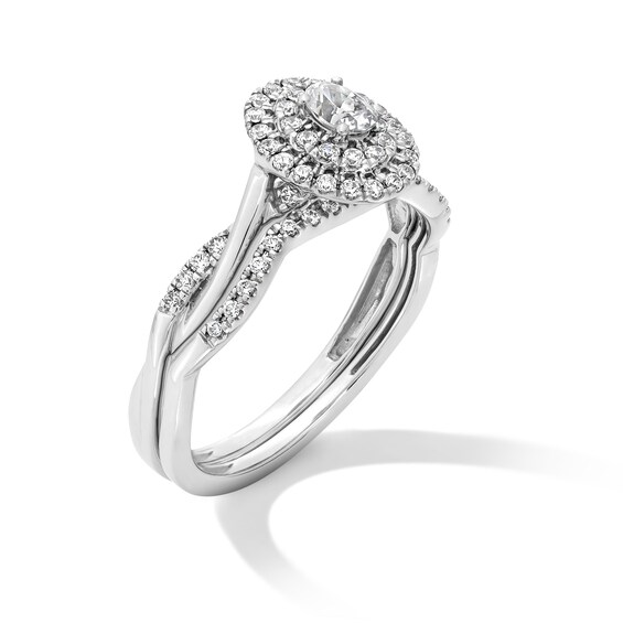 1/2 CT. T.w. Oval Certified Lab-Grown Diamond Double Frame Twist Shank Bridal Set in 10K White Gold (F/Si2)