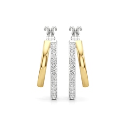White Lab-Created Sapphire Double Row Split Hoop Earrings in Sterling Silver and 24K Gold Plate