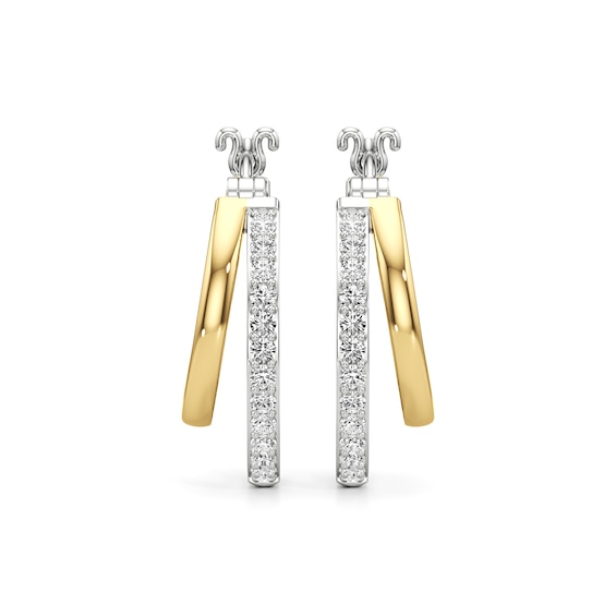 White Lab-Created Sapphire Double Row Split Hoop Earrings in Sterling Silver and 24K Gold Plate