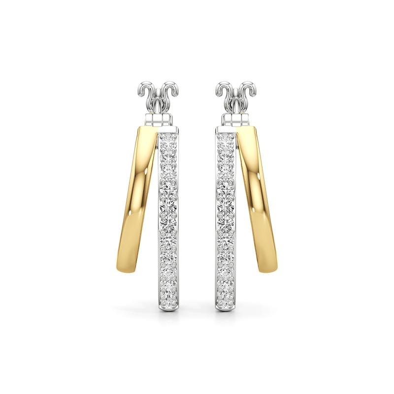 Main Image 1 of White Lab-Created Sapphire Double Row Split Hoop Earrings in Sterling Silver and 24K Gold Plate