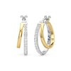 Thumbnail Image 2 of White Lab-Created Sapphire Double Row Split Hoop Earrings in Sterling Silver and 24K Gold Plate