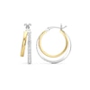 Thumbnail Image 3 of White Lab-Created Sapphire Double Row Split Hoop Earrings in Sterling Silver and 24K Gold Plate