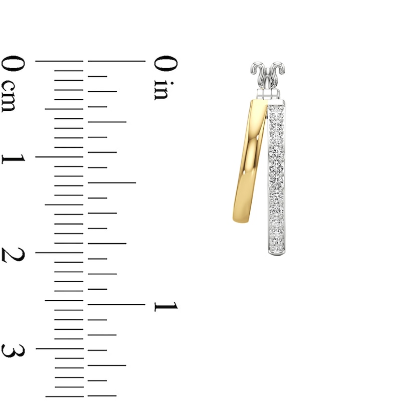Main Image 4 of White Lab-Created Sapphire Double Row Split Hoop Earrings in Sterling Silver and 24K Gold Plate