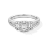 Thumbnail Image 1 of 3/4 CT. T.W. Emerald and Baguette-Cut Diamond Frame Three Stone Split Shank Engagement Ring in 14K White Gold - Size 7