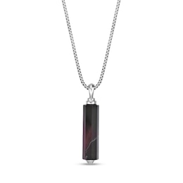 Red Tiger's Eye Cylinder Drop Pendant in Sterling Silver - 24"