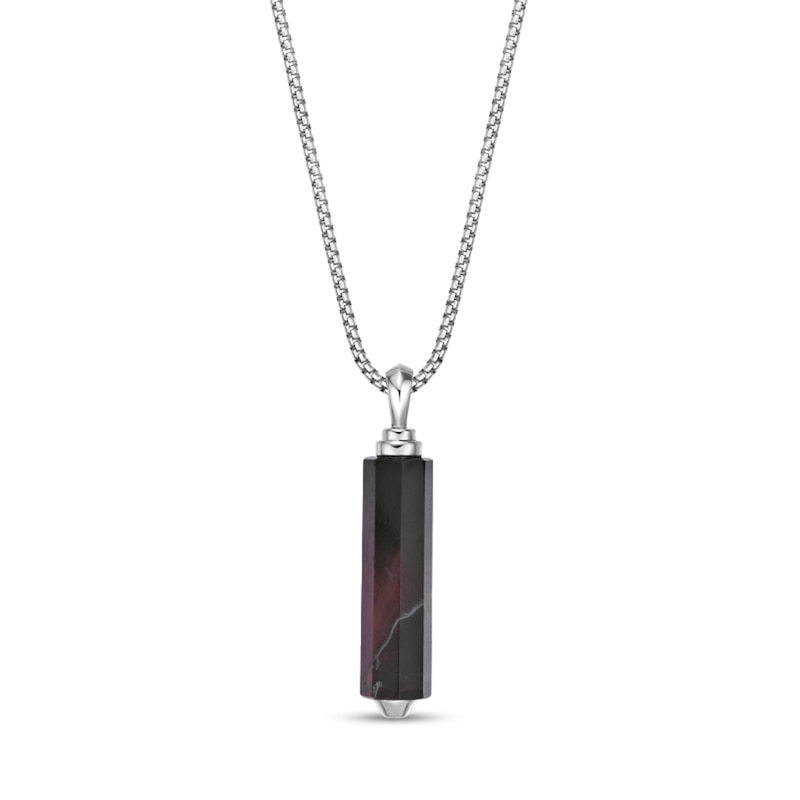 Main Image 1 of Red Tiger's Eye Cylinder Drop Pendant in Sterling Silver - 24"