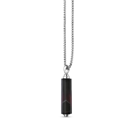 Red Tiger's Eye Cylinder Drop Pendant in Sterling Silver - 24"
