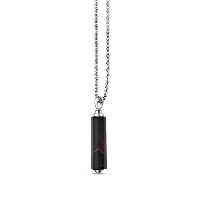 Main Image 2 of Red Tiger's Eye Cylinder Drop Pendant in Sterling Silver - 24"