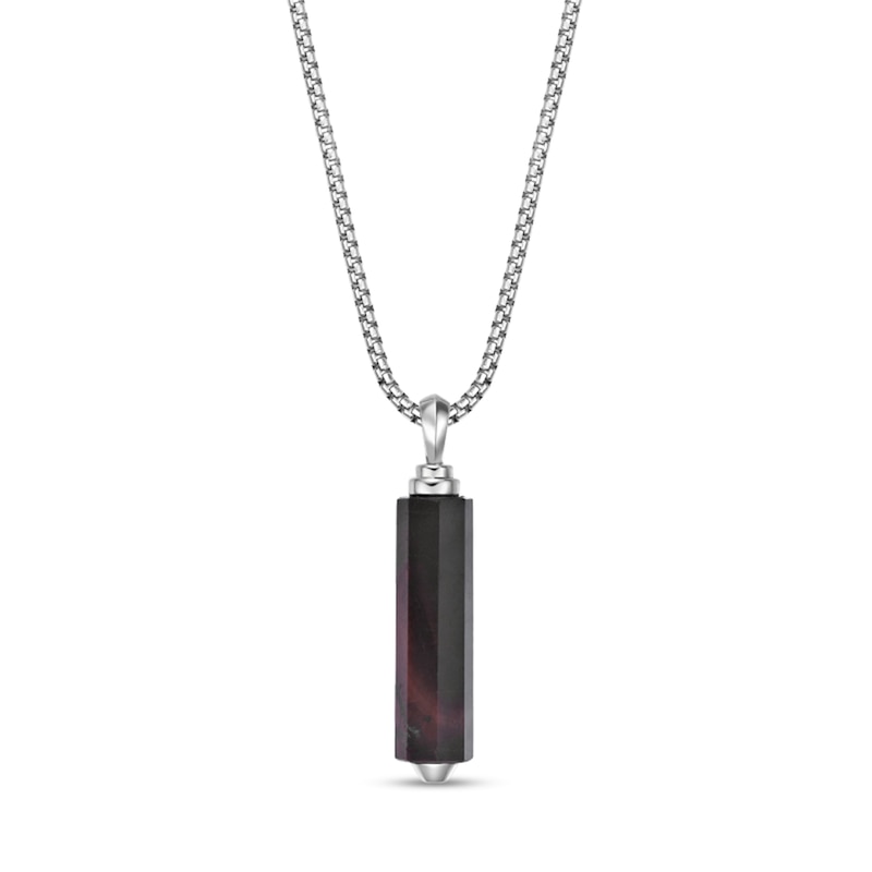 Main Image 3 of Red Tiger's Eye Cylinder Drop Pendant in Sterling Silver - 24"