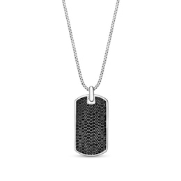 Black Spinel Oxidized Dog Tag Pendant in Sterling Silver - 24"