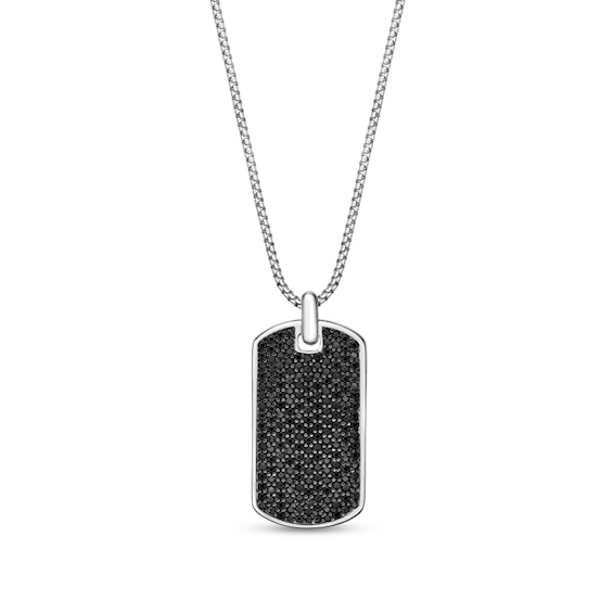 Black Spinel Oxidized Dog Tag Pendant in Sterling Silver - 24"