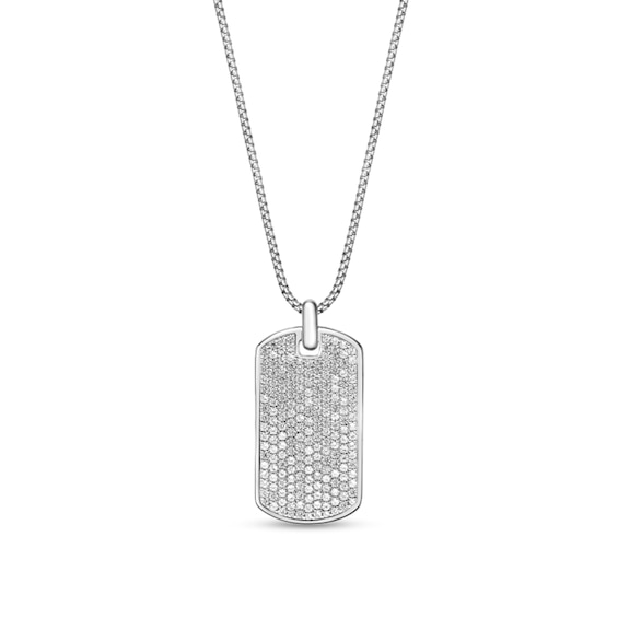 White Lab-Created Sapphire Dog Tag Pendant in Sterling Silver - 24"