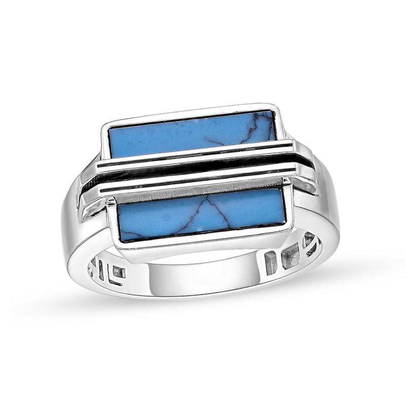 Main Image 1 of Rectangular Turquoise Overlay Ring in Sterling Silver