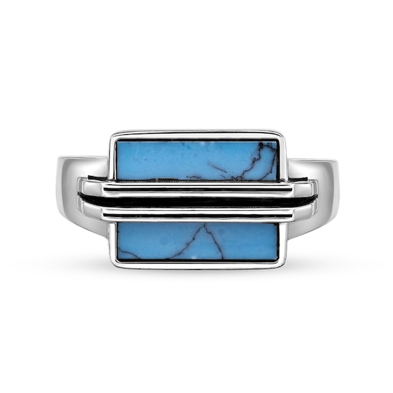 Rectangular Turquoise Overlay Ring Sterling Silver