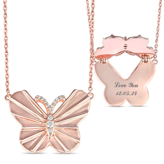 1/20 CT. T.w. Diamond Engravable Hidden Message Butterfly Necklace (2 Lines)