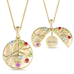 Birthstone Engravable Hidden Message Family Tree Medallion Pendant (2 Lines)