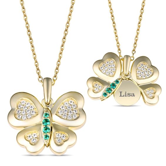 Birthstone Engravable Hidden Message Butterfly Pendant (2 Lines)