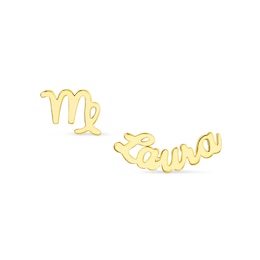 Script Name and Zodiac Sign Mismatch Earrings in Sterling Silver (1 Line and Sign)