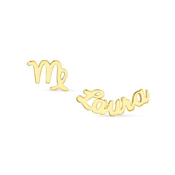 Script Name and Zodiac Sign Mismatch Earrings in Sterling Silver (1 Line and Sign)
