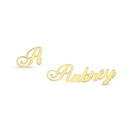 Script Name and Initial Mismatch Stud Earrings in Sterling Silver (1 Line and Letter)