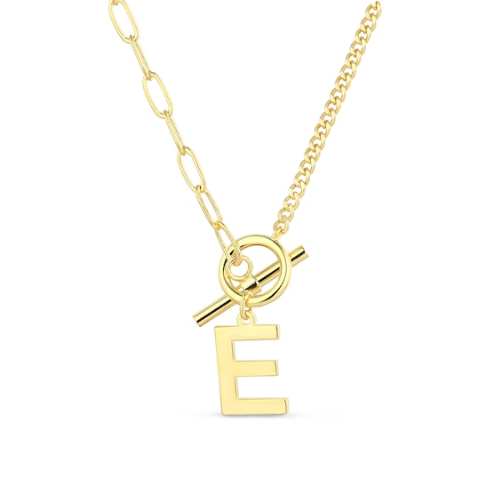 Mixed Chain Initial Charm Toggle Necklace in Sterling Silver (1 Letter) - 16"