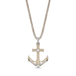 1/8 CT. T.W. Diamond Anchor Pendant in Sterling Silver with 14K Gold Plate - 24"