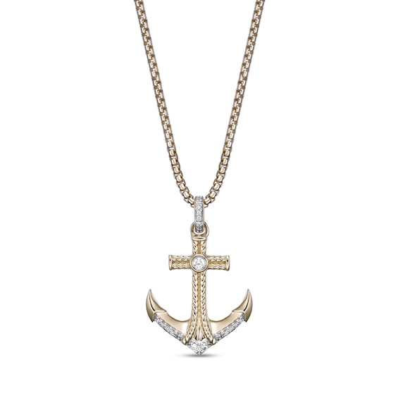 1/8 CT. T.w. Diamond Anchor Pendant in Sterling Silver with 14K Gold Plate - 24"