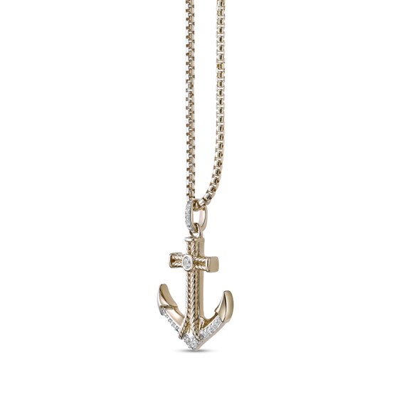 1/8 CT. T.w. Diamond Anchor Pendant in Sterling Silver with 14K Gold Plate - 24"
