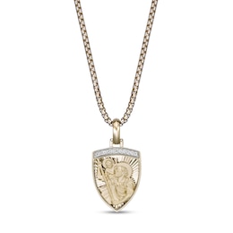1/10 CT. T.W. Diamond Saint Christopher Shield Pendant in Sterling Silver with 14K Gold Plate - 24"