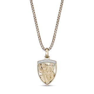 1/10 CT. T.W. Diamond Saint Christopher Shield Pendant in Sterling Silver with 14K Gold Plate - 24"