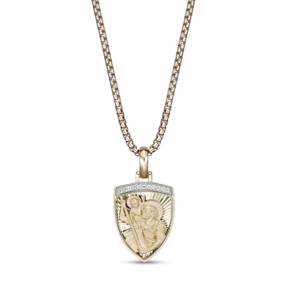 1/10 CT. T.w. Diamond Saint Christopher Shield Pendant in Sterling Silver with 14K Gold Plate - 24"