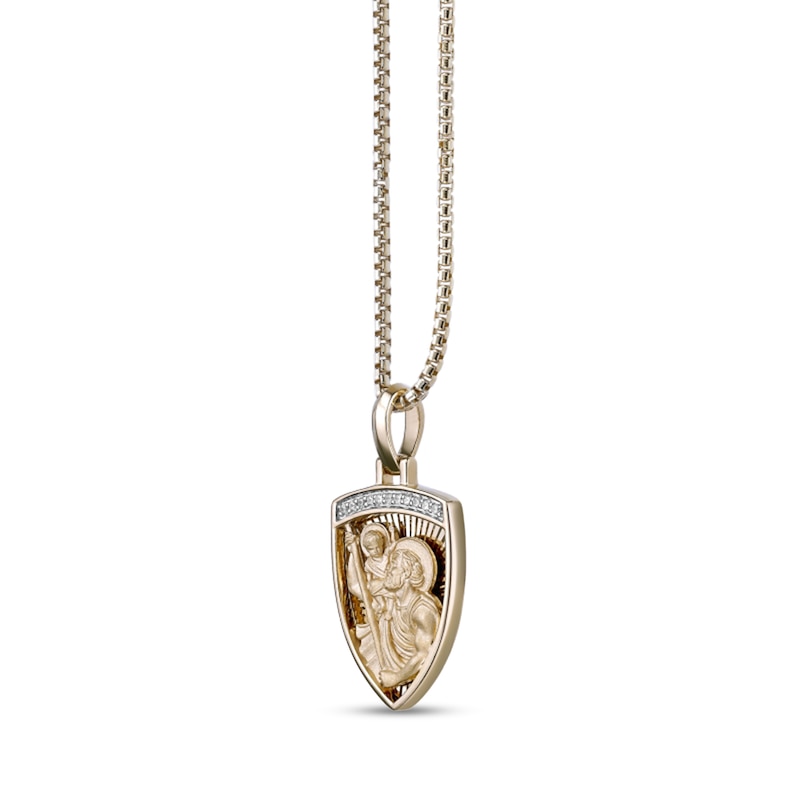 Main Image 2 of 1/10 CT. T.W. Diamond Saint Christopher Shield Pendant in Sterling Silver with 14K Gold Plate - 24"