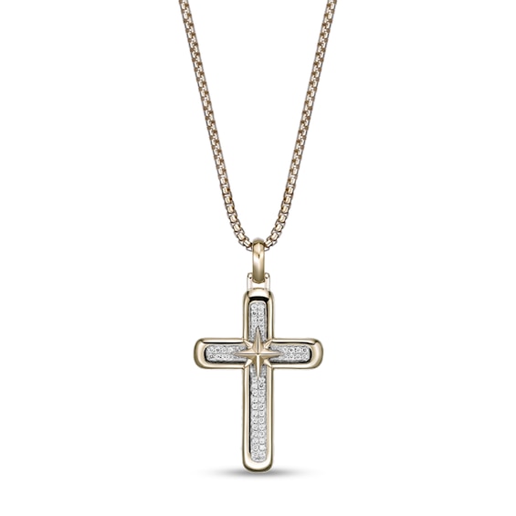 1/3 CT. T.w. Diamond Star Cross Pendant in Sterling Silver with 14K Gold Plate - 24"