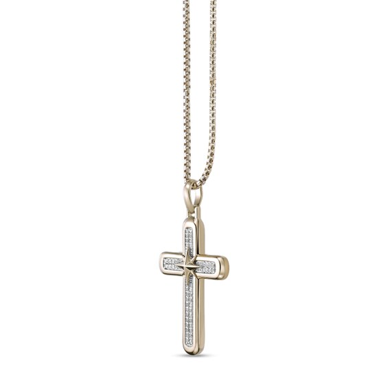 1/3 CT. T.w. Diamond Star Cross Pendant in Sterling Silver with 14K Gold Plate - 24"