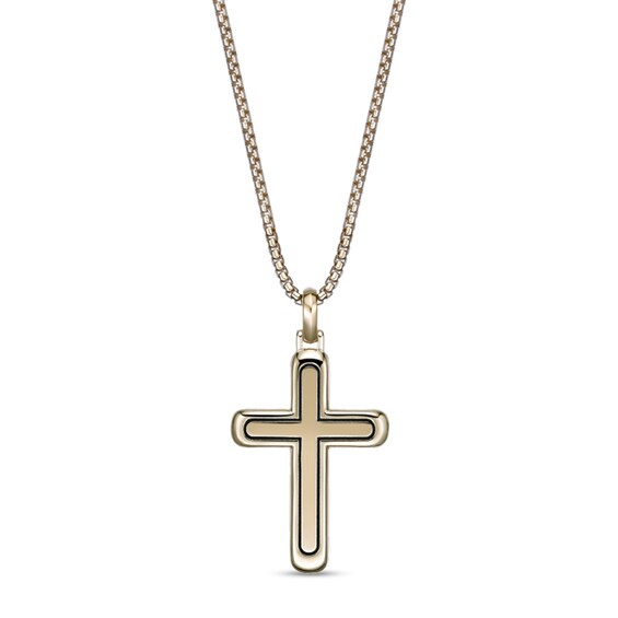 1/3 CT. T.w. Diamond Star Cross Pendant in Sterling Silver with 14K Gold Plate - 24"