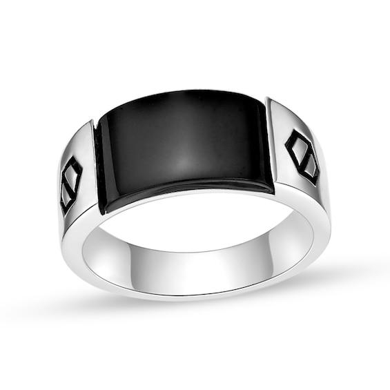 Rectangular Onyx Inlay Ring in Sterling Silver