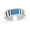Thumbnail Image 1 of Rectangular Turquoise Solitaire Inlay Ribbed Shank Ring in Sterling Silver
